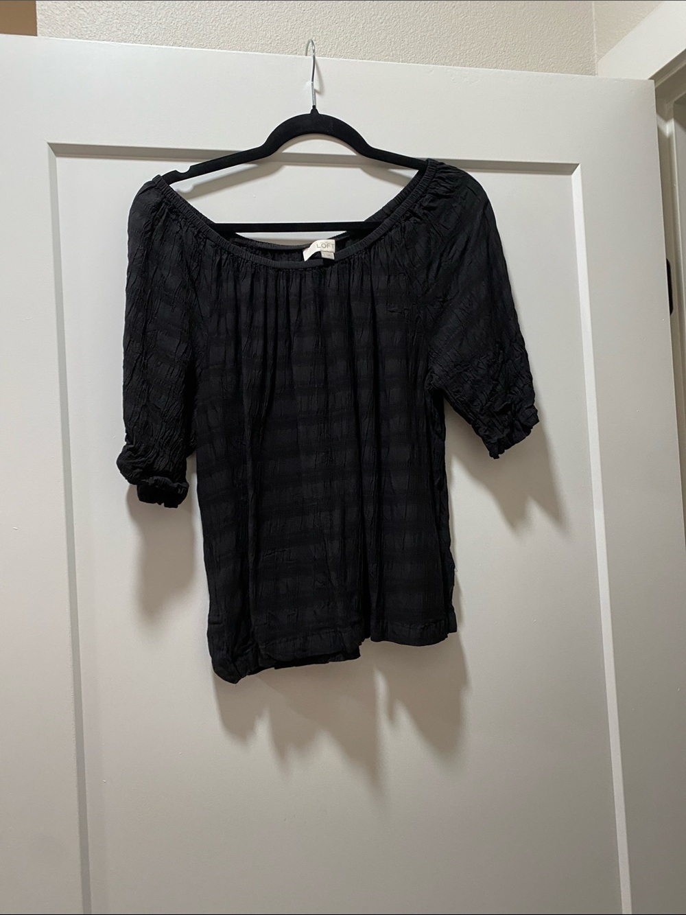 LOFT Black Off-Shoulder Peasant Blouse